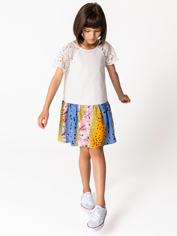 Dantel Yarım Kollu Pamuklu Kız Çocuk Elbise - 1