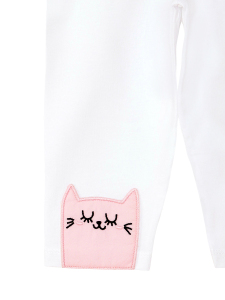 Fırfırlı Kedili Kız Çocuk Mavi Beyaz Yazlık T-shirt Tunik Tayt Takım - Denokids