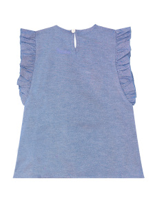 Fırfırlı Kedili Kız Çocuk Mavi Beyaz Yazlık T-shirt Tunik Tayt Takım - 6