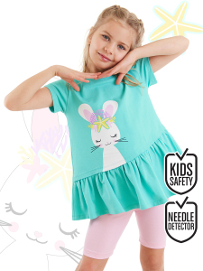 Deniz Tavşanı Kız Çocuk Yazlık Fırfırlı T-shirt Tayt Takım - Denokids