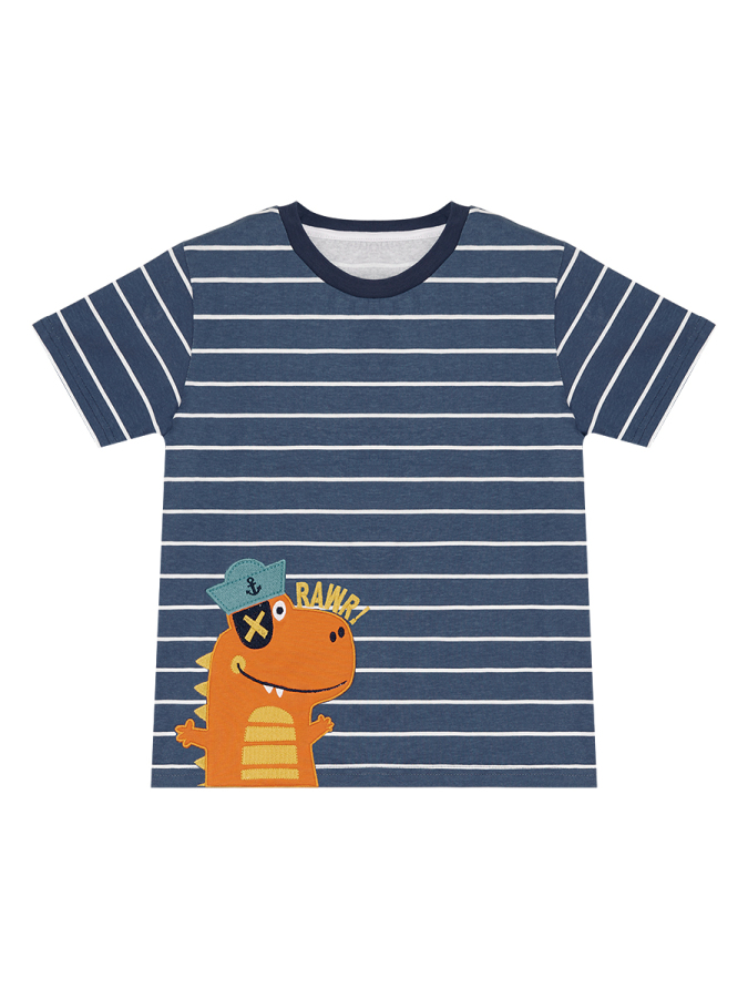 Çizgili Denizci Dino Erkek Çocuk Yazlık T-shirt Kapri Şort Takım - 6
