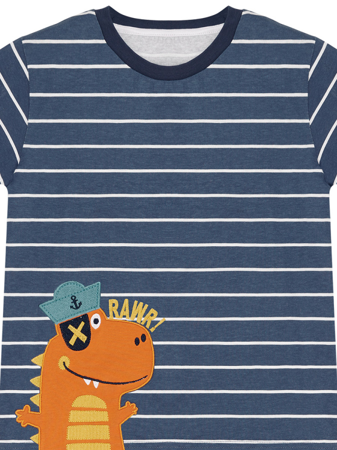 Çizgili Denizci Dino Erkek Çocuk Yazlık T-shirt Kapri Şort Takım - 8