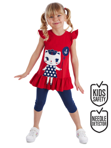 Denizci Kedi Kız Çocuk Tunik Tayt Takım - Denokids