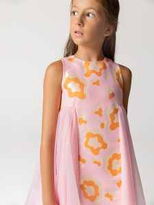 Desenli Jakar Ve Tül Detaylı Kız Çocuk Elbise - 3