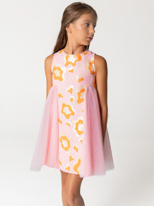 Desenli Jakar Ve Tül Detaylı Kız Çocuk Elbise - SheShe