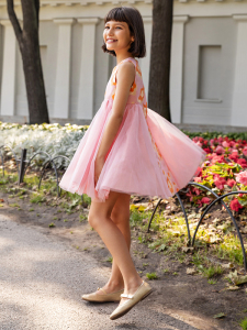 Desenli Jakar Ve Tül Detaylı Kız Çocuk Elbise - 5