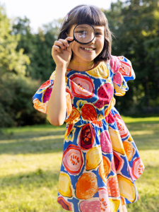 Desenli Pamuklu Beli Lastikli Kız Çocuk Elbise - 4