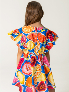 Desenli Pamuklu Beli Lastikli Kız Çocuk Elbise - 2