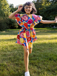 Desenli Pamuklu Beli Lastikli Kız Çocuk Elbise - 5