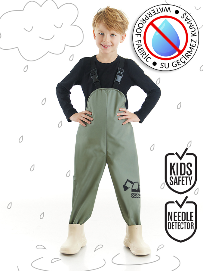 Digger Boy Khaki Waterproof Puddlesuit Dungarees - 1