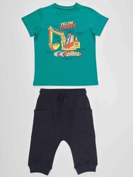 Digger Green Boy T-shirt&Capri Set - Thumbnail