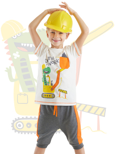 Dino At Work Erkek Çocuk T-shirt Kapri Şort Takım - Denokids