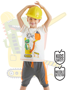 Dino At Work Erkek Çocuk T-shirt Kapri Şort Takım - Denokids