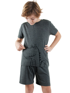 Dino Basic Boy Anthracite Pyjama Set - Denokids