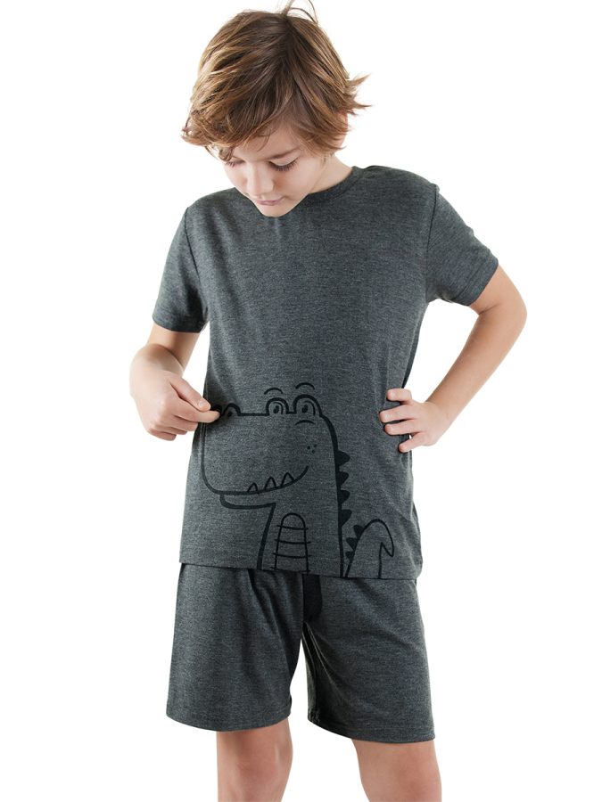 Dino Basic Boy Anthracite Pyjama Set - 1