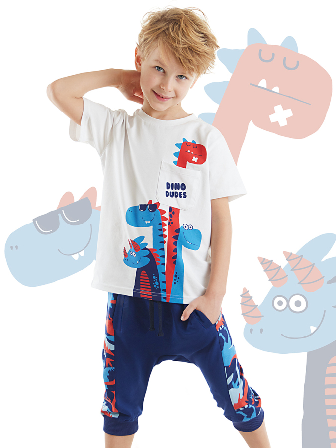 Dino Dudes Erkek Çocuk T-shirt Kapri Şort Takım - 1