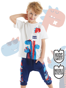 Dino Dudes Erkek Çocuk T-shirt Kapri Şort Takım - Denokids