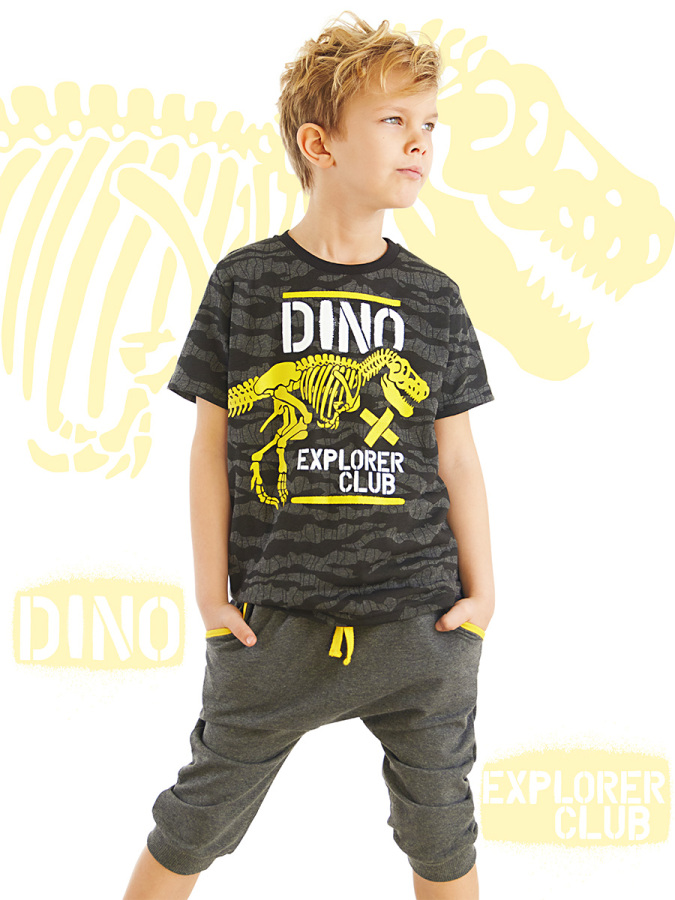 Dino Explorer Erkek Çocuk T-shirt Kapri Şort Takım - 1