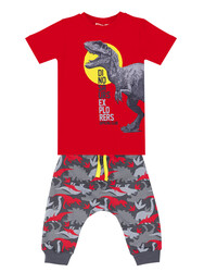 Dino Kamuflaj Erkek Çocuk T-shirt Kapri Şort Takım - Thumbnail