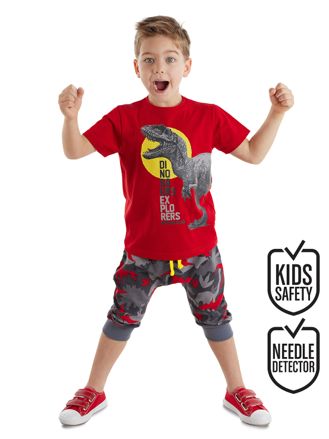 Dino Kamuflaj Erkek Çocuk T-shirt Kapri Şort Takım - 1