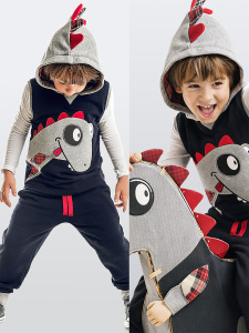 Dino Erkek Çocuk Kolsuz Yelekli Kapüşonlu Eşofman Takım - Denokids