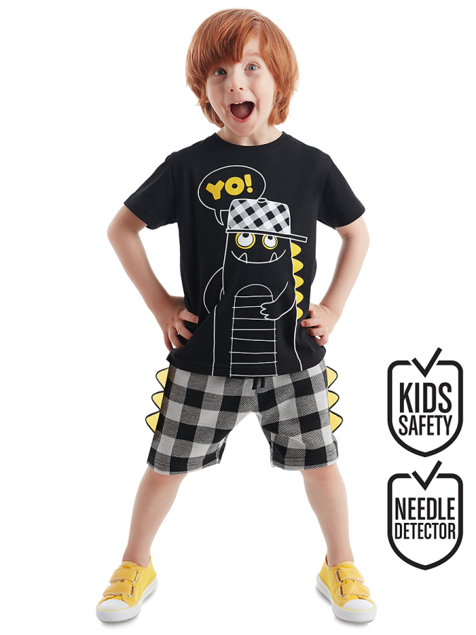 Dino Plaid Boy Shorts Set - 1