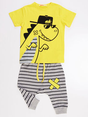 Dino Striped Boy T-shirt&Baggy Set