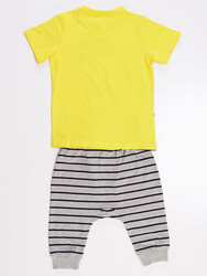Dino Striped Boy T-shirt&Baggy Set - Thumbnail