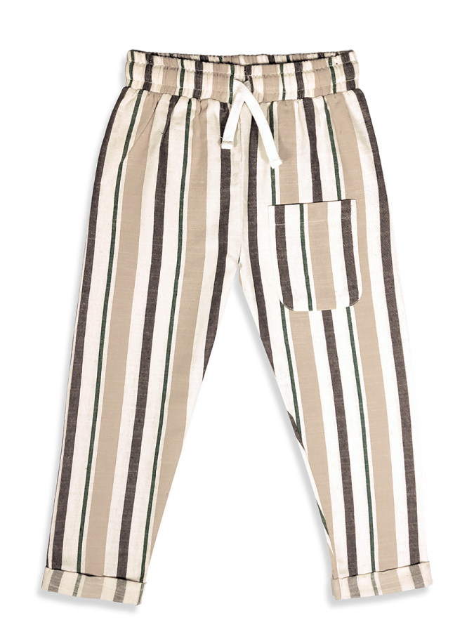 Erkek Çocuk Takım Dinozor Baskılı %100 Pamuk T-Shirt Çizgili Dokuma Pantolon Yazlık Takım - 9