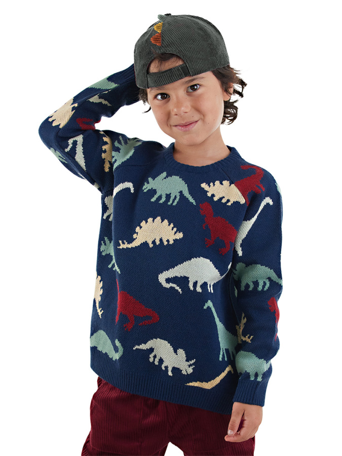 Dinos Boy Knit Navy Jumper - 1