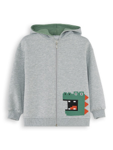 Dinozor Erkek Çocuk Fermuarlı Kapüşonlu Gri Sweatshirt - 3