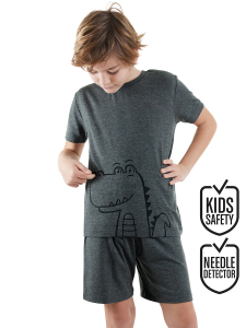 Dinozor Erkek Çocuk Gri Alt Üst Pijama Takım - Denokids