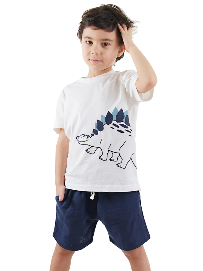 Dinozor Erkek Çocuk T-shirt Müslin Şort Takım - 1
