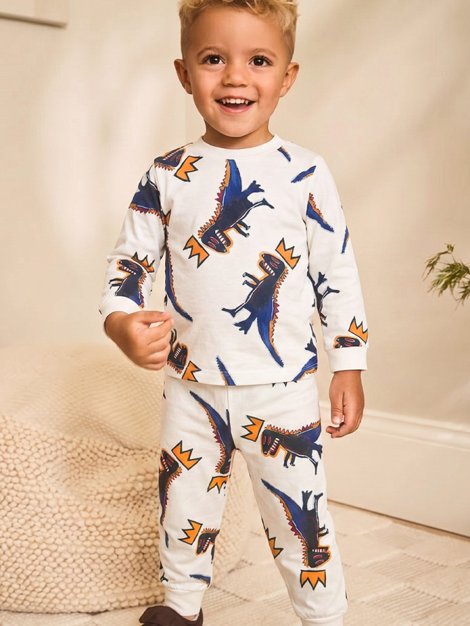 Dinozor Uzun Kollu Erkek Çocuk Pijama Takımı - 1