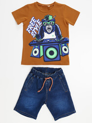 DJ Boy T-shirt&Denim Shorts Set - Thumbnail
