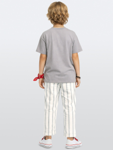 Erkek Çocuk Takım Grafiti %100 Pamuk T-Shirt Ve Çizgili Keten Görünümlü Yazlık Pantolon - 3