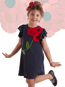 Dotted Poppy Cotton Girl Dress - 1