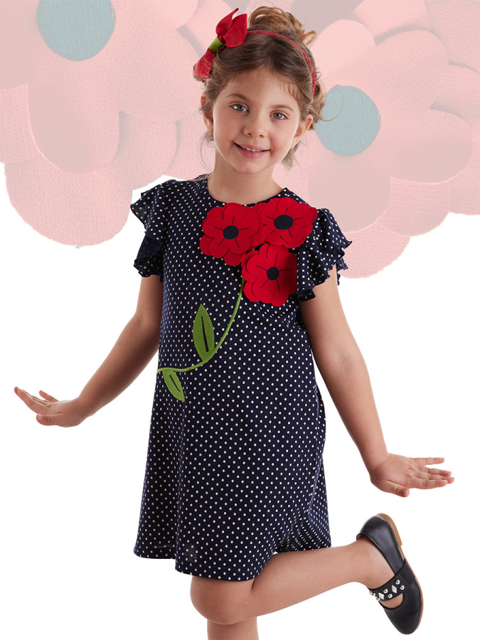 Dotted Poppy Cotton Girl Dress - 1
