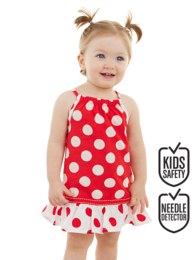 Dotted Red Baby Girl Poplin Dress - 1