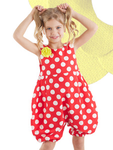 Dotted Red Girl Balloon Romper - Denokids