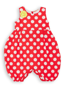 Dotted Red Girl Balloon Romper - 3