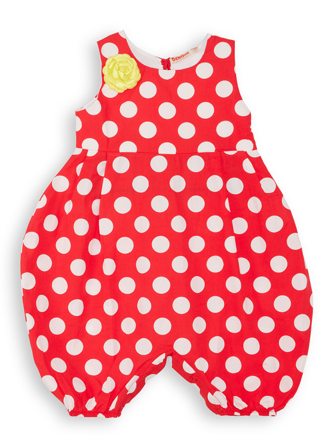 Dotted Red Girl Balloon Romper - 3