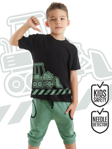 Dozer Yolda Yeşil Erkek Çocuk Yazlık T-shirt Cepli Kapri Şort Takım - MSHB&G