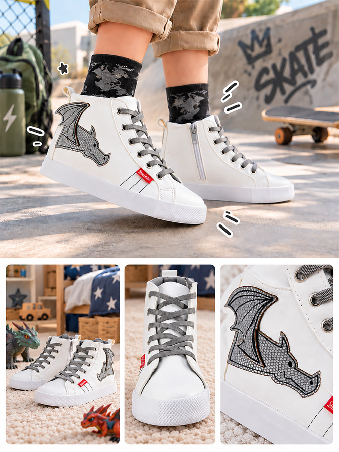 Ejderha Erkek Çocuk Beyaz Sneakers Spor Ayakkabı - 1