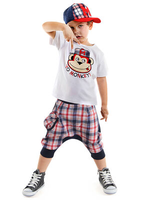 Ekose Hiphop Erkek Çocuk T-shirt Kapri Şort Takım - 1