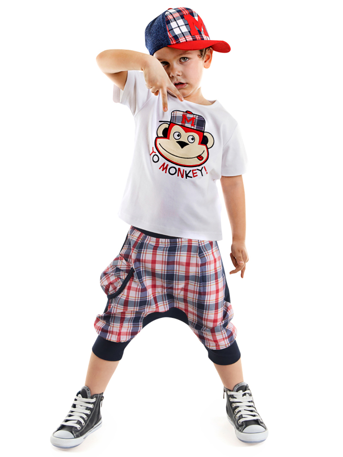 Ekose Hiphop Erkek Çocuk T-shirt Kapri Şort Takım - 1