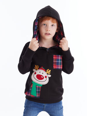 Ekoseli Geyik Erkek Çocuk Sweatshirt - 1