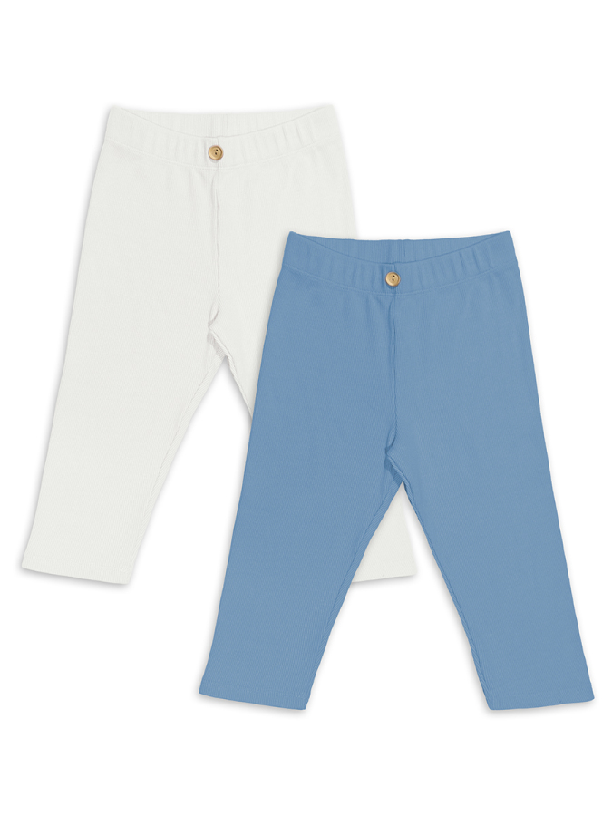 Kız Çocuk Tayt 2'li Paket Pamuk Krem ve Mavi Tayt Yazlık - 4