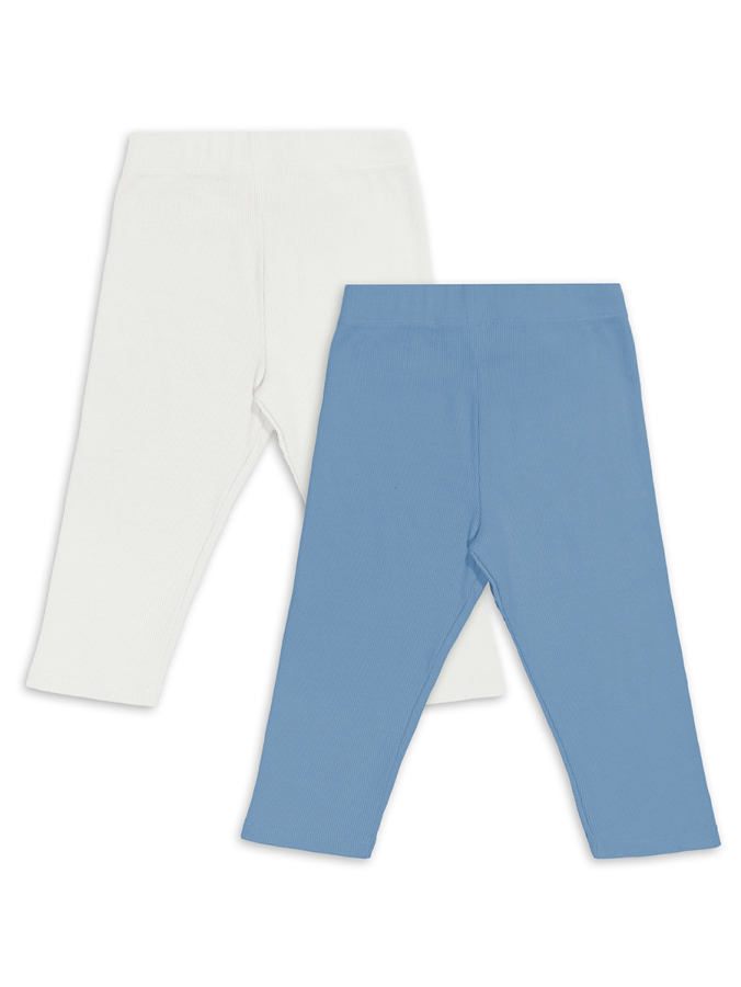 Kız Çocuk Tayt 2'li Paket Pamuk Krem ve Mavi Tayt Yazlık - 5