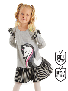 Elegant Unicorn Girl Grey Dress - Denokids